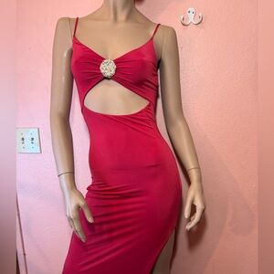 Windsor Red Cutout Maxi Dress Rhinestone Detail Slit Bodycon Glam